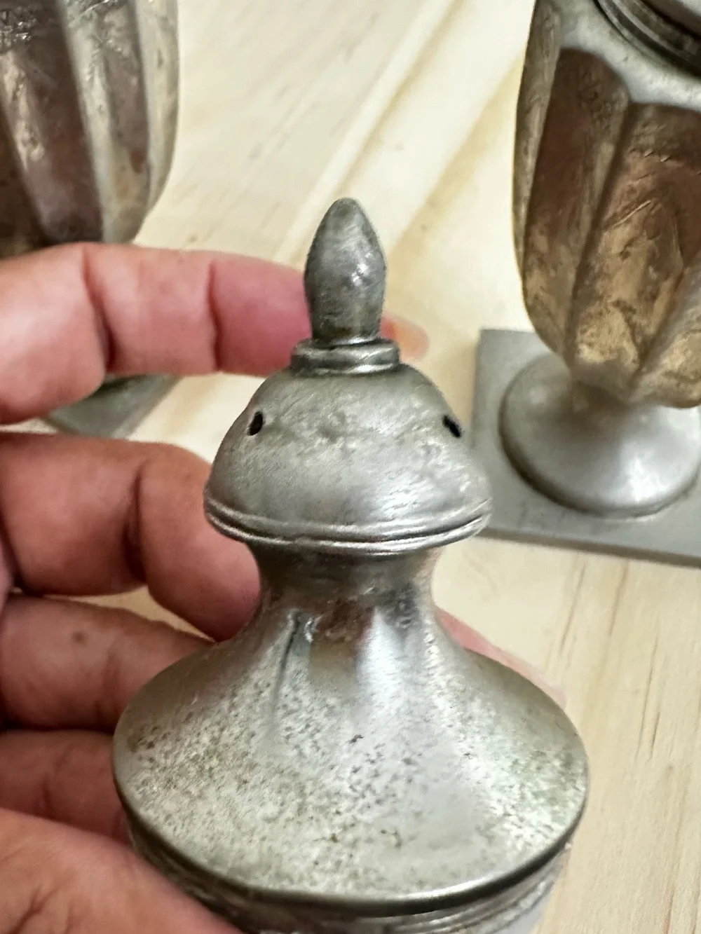 Vintage Godniget Silver Plate Salt & Pepper Shakers w/ Grape Vine Caddy